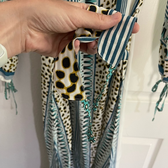 NWT D’Ascoli Maddy Striped Silk midi dress size large w/ waist tie and split hem - Picture 7 of 11